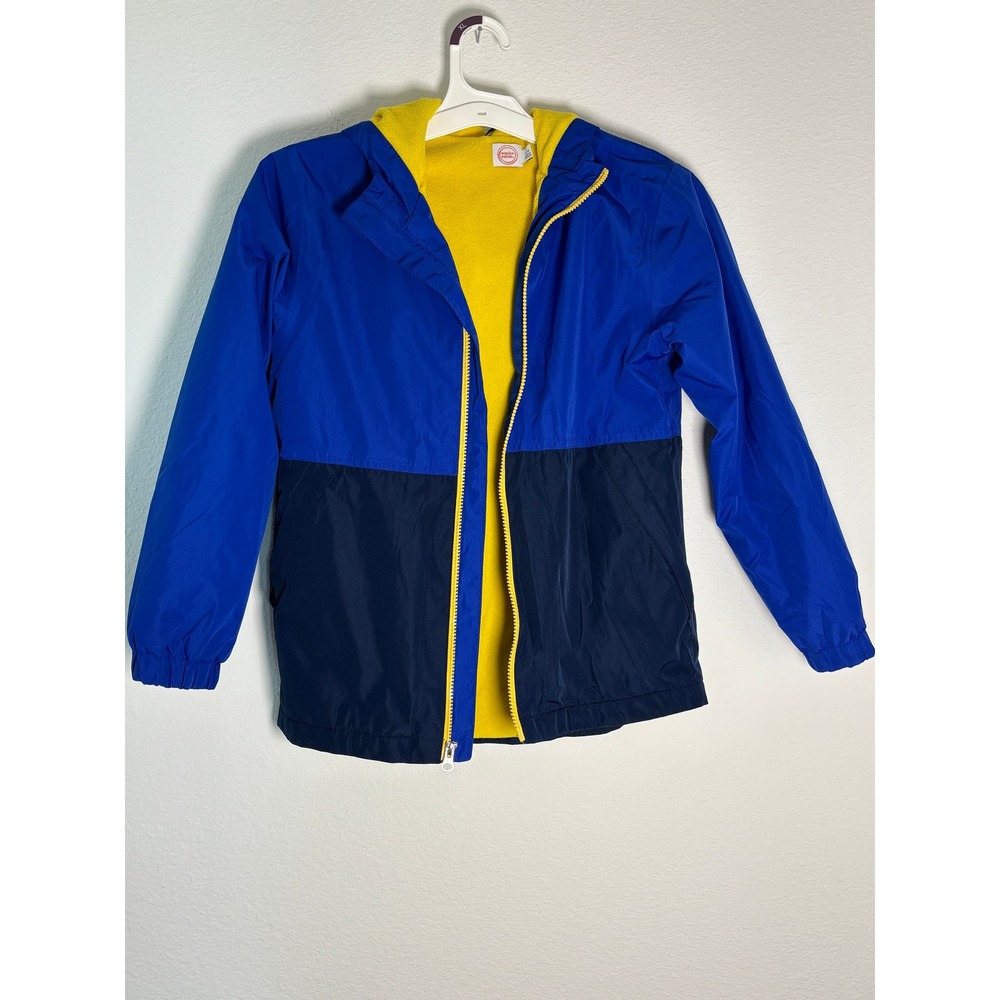 Wonder Nation Boys Blue Colorblock Fleece Line Hooded Windbreaker Jacket L 10-12